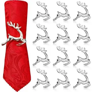 12er Set Weihnachts Rentier Serviettenringe 6CM Silber Hirsch