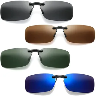Mikqky 4 Stück Sonnenbrille Clip, Sonnenbrillen Aufsatz Brille | Sonnenbrille Aufsatz für Brillenträger, 4 Farben, Polarisiert Aufsatz Brille, Polarisiert Clip Auf Sonnenbrillen - M