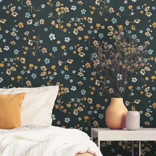 living walls Vliestapete House of Turnowsky Designer Blumentapete, strukturiert, matt, (1 St), extravagant Kunst Floral verspielt grau|orange