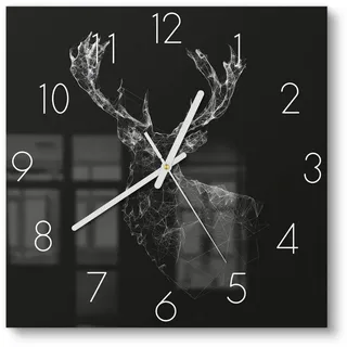 DEQORI Wanduhr 'Digitalisierter Hirsch' (Glas Glasuhr modern Wand Uhr Design Küchenuhr) schwarz 30 cm x 30 cm