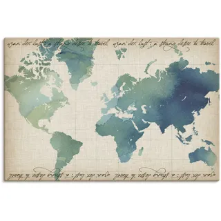 Leinwandbild ARTLAND "Wasserfarben Weltkarte" Bilder Gr. B/H: 60 cm x 40 cm, Landkarten Querformat, 1 St., beige (naturfarben) Leinwandbilder auf Keilrahmen gespannt