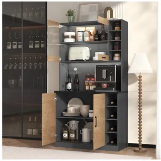 STILVORA Highboard Vitrinenschrank küche,Küchenschrank Buffet mit LED,Sideboard (Ohne Dekoration, Küchenschrank, Buffet mit LED-Ambiente-Beleuchtung und Kabellöchern), 100x47x187cm grau