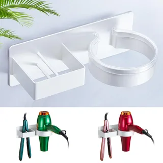 WAYASI Glätteisen Halterungs Ohne Bohren, Föhnhalter Wand, Föhn und Glätteisen Halterung Aufbewahrung, Fönhalterung Wandhalterung, Föhnhalterung Bad, Selbstklebend Haartrocknerhalter (Weiß)