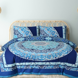 Sleepdown Bettwäsche-Set mit Kissenbezügen, Paisley-Mandala-Design, Blau, geometrisch, wendbar, weich, pflegeleicht, für Doppelbett (200 x 200 cm)