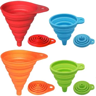 KongNai Silikon-Trichter-Set, 4 Stück, zusammenklappbar, klein und groß, faltbare Küchentrichter für Wasserflaschen, Flüssigkeitstransfer, Lebensmittelqualität, FDA-zugelassen