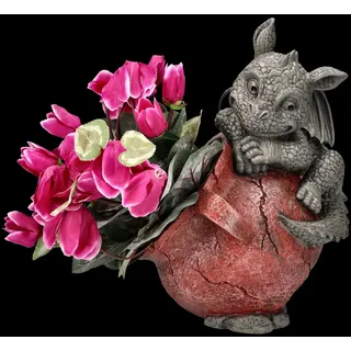 Figuren Shop GmbH Blumentopf Garten Drache Figur – Blumentopf Statue Frostfest handbemalt 32 cm