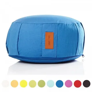 GORILLA SPORTS Bodenkissen Yogakissen - Rund, 100%Baumwolle, Meditationskissen, Sitzhöhe 18cm, Ø 30cm, Sitzkissen, Yoga Bolster, mit Griff, Waschbarer, Farbwahl blau