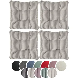 sleepling 4er Set Stuhlkissen 38x38 cm in Cord Optik, Sitzkissen für Stuhl & Bank 38 x 38 cm, Weicher Möbelstoff, Indoor & Outdoor, Made in EU, Oeko-Tex, waschbar bis 30 Grad, Hellgrau