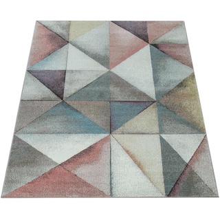 Paco Home Kurzflor Teppich Trendige Pastellfarben Modernes Triangel Design Mehrfarbig Bunt, Grösse:60x100 cm