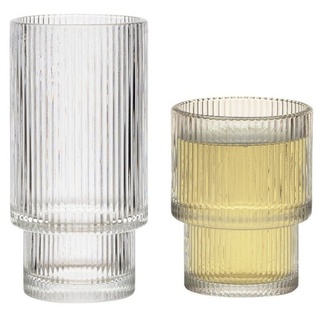 Zoha Glas Riffel Glas Geriffelte Gläser Rillenrelief - Latte Macchiato, Glas, Hitzebeständig - verschiedene Größen 200 ml - Ø 6.7 cm x 9.5 cm