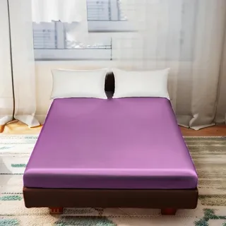1 Stück Satin-Spannbettlaken (ohne Kissenbezug) mit Gummiband um den Matratzenbezug, Spannbettlaken für Kingsize-Betten, Violett, 90 x 200 cm