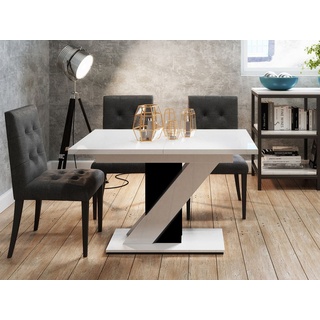 Mirjan24 Esstisch Meva, Design Tisch, Esszimmer, Stilvoll Ausziehbar Esszimmertisch (Farbe: Weiß Hochglanz / Schwarz Hochglanz)
