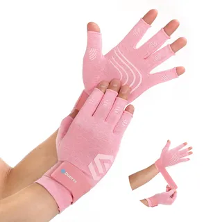 Duerer Arthritis-Kompressionshandschuhe mit Riemen, Damen Herren für RSI, Karpaltunnel, Rheuma, Sehnenscheidenentzündung, Handschmerzen, Handstütze. Fingerlose Handschuhe für Computer (Rosa, S)