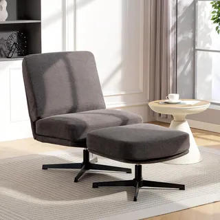 Homcom Relaxsessel mit Hocker drehbar Leinenoptik 68 x 93 x 91 cm Dunkelgrau