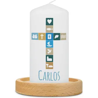 GRAVURZEILE Personalisierte Kleine Kerze zur Konfirmation - Brilliant Bedruckt mit Name & Datum - Symbol - Geschenk für Mädchen & Jungen - Farbe: Kleine