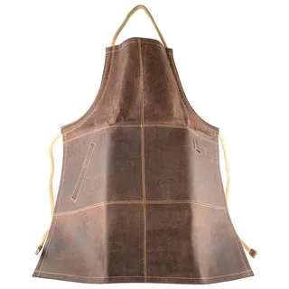 Alpenleder Grillschürze FUNKENFEUER – Feuerfeste Echt Leder Grill Schürze – TÜV geprüft nach ISO11612 – Größenverstellbar mit einer Tasche für Zubehör – auch als Schweißerschürze geeignet (Koffee) - S-XXL
