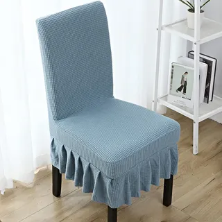 Ricemru Staubiges Blau Stuhlhussen 4er Set mit Rüschen Landhaus Universal Stuhlbezug Beschützer Dicker Stoff Stretch Stuhlüberzug Abnehmbare Waschbar Stuhl Bezug Esszimmerstühle Schwingstuhl