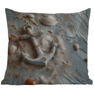 MuchoWow Dekokissen Anker - Holz - Muscheln - Sand, Kissenhülle für den Außenbereich, Outdoor, Kissen, 60x60 cm Quadratisch | 60 cm x 15 cm x 60 cm