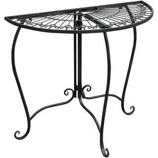 Spetebo Metall Beistelltisch halbrund schwarz 80 x 71 cm Wandtisch | Romantic Vintage Design, Garten Deko Tisch, Balkontisch, Blumentisch, Pflanzenständer