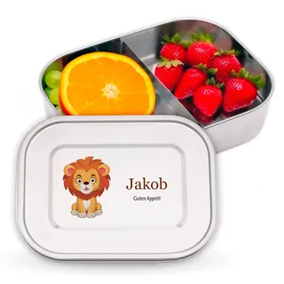 LAUBLUST Personalisierte Brotdose für Kinder mit Fächern aus Edelstahl | Löwe - ca. 800 ml & ca. 1400 ml Jausenbox | Lunchbox für Mädchen & Jungen - Bento Box für Schule und Kindergarten auslaufsicher