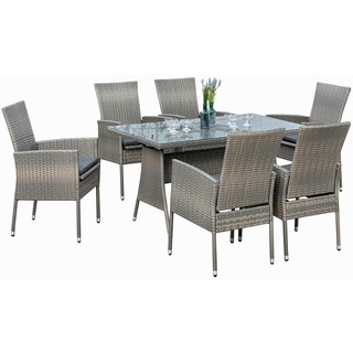 Merxx Sevilla Premium Set 13tlg., 6 Sessel, 6 Kissen, 1 Tisch 140 x 80 cm, Stahl/Kunststoffgeflecht