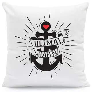 GRAVURZEILE Kissen mit Spruch - Heimat Hafen Design - Geschenk mit Anker & Herz - Geschenk für Freund Freundin Partner zum Geburtstag Weihnachten Valentinstag - für Sie & Ihn - Größe mit Füllung