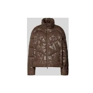 Steppjacke mit Logo-Muster und Stehkragen, Dunkelbraun, S