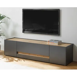furn.design Center TV-Lowboard 170 x 40 x 45 cm Grau/Eiche Wotan Holzwerkstoff