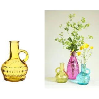 NaDeco Glasvase klein 'Lille', Höhe 10cm, Durchmesser 7 cm, viele Farben zur Auswahl | Glasflasche | Bunte Dekoflasche | Kleine Glas-Flaschen | Kleine Deko-Vasen | Deko-Blumenvase, Farbe:Gelb