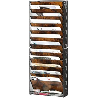 Solinxe Zeitungshalter Wand aus Holz mit 12 Fächern Metall Zeitungsständer Hängeregister Wandablagefächer A4 Papier Dokumentenablage Büro Schule Ablage Organizer, Schwarz/Antik