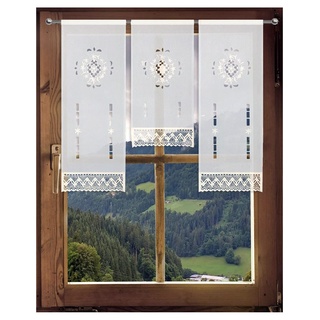 DEMASol 3er Set Scheibengardinen French Country mit Häkelspitze Landhaus Scheibenhänger mit Ornamenten in weiß