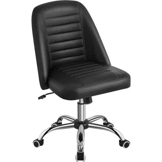 Yaheetech Bürostuhl Schreibtischstuhl Ergonomisch Gepolstert Kunstleder Drehstuhl mit Rollen Arbeitshocker ohne Armlehne Chefsessel höhenverstell... - Schwarz