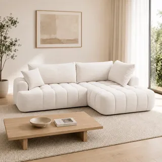 Home Collective Ecksofa Sofa Couch ausziehbar inkl. Bettkasten Schlafsofa Gästebett 265x177 cm | weicher Stoff & Bonnell-Federkern | Wohnlandschaft Wohnzimmer L-Form | inkl. Kissen | Beige