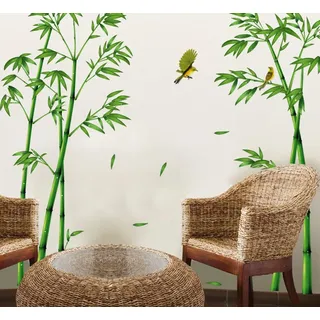 ufengke® Grüner Bambus und der Vogel Wandsticker, Wohnzimmer Schlafzimmer Entfernbare Fenstersticker Wandtattoos Wandbilder