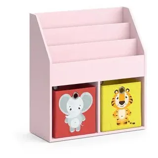 Vicco Bücherregal Luigi, rosa, mit 2 Faltboxen, Kinderregal aus Holz, 5 Fächer, 72 x 79 x 31cm
