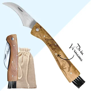 KDO MAGIC - Personalisiertes Pilzmesser | Geschenk für Männer, Vatertag, Papa, Ruhestand, Weihnachten | Personalisierter Holzgriff | Integrierte Bürste
