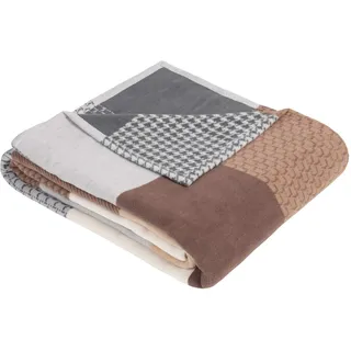 Ibena Pittsburgh Baumwolldecke 140x200 cm - Kuscheldecke Biobaumwolle Patchwork Muster braun beige, angenehm leichte und kuschelweiche Wolldecke, hochwertige Qualität Made in Germany