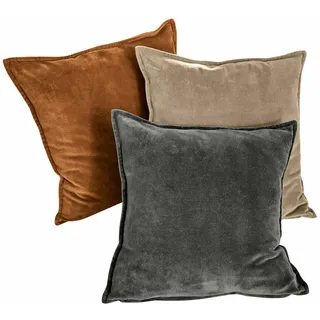 Loberon Kissenhülle 3er Set Lumeau, orange/grau/beige | Hochwertiger Baumwollsamt, Streichelweiche Haptik, Edles Farbspiel