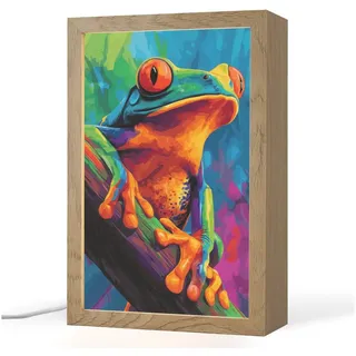 OnlyWow Tischleuchte Lightbox Frosch - Leuchtend bunt - Zweig - Regenbogen, Dimmbar, Farbwechsel, LED, Warmweiß, Kaltweiß, Neutralweiß Einstellbar, Tischlampe, Schreibtischlampe, Desk, Dimmbar, mit Kabel, LED bunt 20 cm x 8 cm x 30 cm