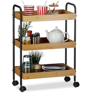 Relaxdays Rollwagen, Mehrfarbig, Holz, Metall, 50x70x28 cm, Esszimmer, Servierwagen