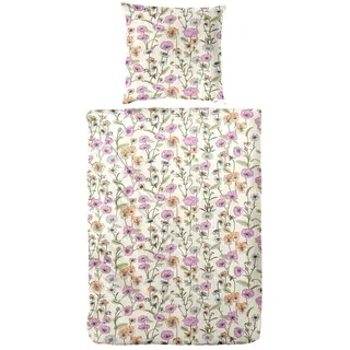 Primera Bettwäsche Primera Soft-Seersucker Bettwäsche 135x200 Blumen natur rosa grün, Seersucker, 2 teilig bunt