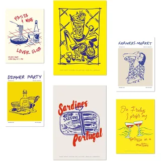 POSTER Set Mit 6 Von Lebensmitteln & Essen Im Gelben Pop Art A3 & A4 Rahmenlos