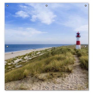 Sonnenschutz Am Strand von Sylt Leuchtturm auf der Düne Panorama, Wallario, blickdicht, mit Saugnäpfen, wiederablösbar und wiederverwendbar gelb 96 cm x 100 cm
