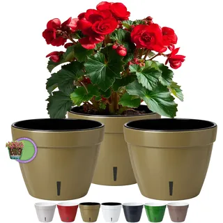 Santino ASTI 3er Set 23CM Selbstwässernder Blumentopf mit Wasserstandsanzeiger - Rund Premium Qualität Innen Blumentopf für Anlagen, Blumen, Kräuter (Ø 23,5 cm, H 18 cm, 6L - Gold/Schwarz)
