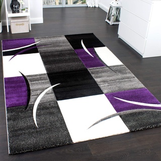 Paco Home Designer Teppich Mit Konturenschnitt Trend Teppich Modern Kariert Lila Schwarz Grau, Grösse:160x230 cm