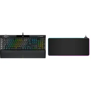 Corsair K100 RGB Optisch-Mechanische Gaming-Tastatur Schwarz & MM700 RGB Extended Gaming-Mauspad mit Stoffoberfläche (Oberfläche von 930 × 400 mm, USB-Hub mit Zwei Ports) Schwarz