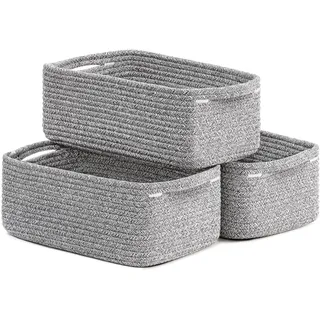 TIMEYARD 3er Set Aufbewahrungskorb Geflochten Regalkorb 33x20x13cm Grau | Praktische Körbe für Handtücher, Babyartikel und Spielzeug. Ideal für Bad, Kinderzimmer und Regal
