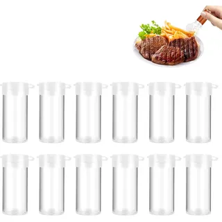 Jimkply 12 Stück Mini Salzstreuer, Transparente Gewürzflaschen mit Deckel, für Salz, Pfeffer und Gewürze, Ideal für Reisen, Camping und Bento-Box (6g Fassungsvermögen)