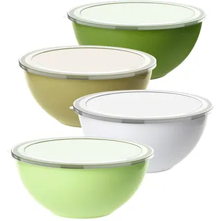Greentainer Salatschüssel Set mit Deckel,4-teiliges 2L Rührschüssel aus Kunststoff, Stapelbare Mixing Bowl für Küche,Große Schüssel Set,Servierschüssel ideal zum Mischen und Servieren,Plastikschüssel