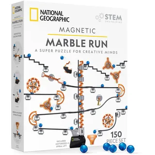 NATIONAL GEOGRAPHIC Magnetischer Murmelbahn-Set - 150-teiliges MINT-Bauset für Kinder, Erwachsene mit Magnetstrecke, Trickstücken & Murmeln für einen Murmel-Labyrinth auf jeder magnetischen Oberfläche